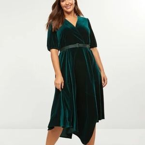 Lane Bryant Emerald Green Velvet Wrap Midi Dress
